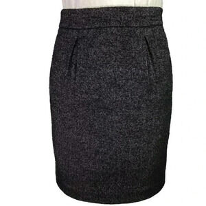 Ann Taylor Straight Skirt Women 12 Black Wool Blend Pleat Lined Knee Length Slit